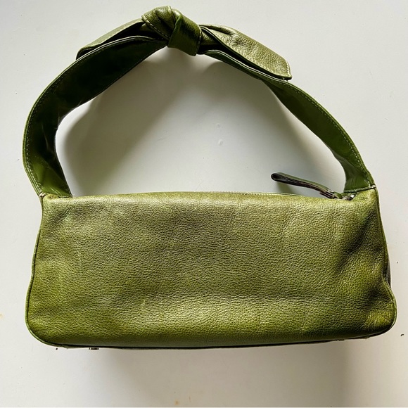 Kate Spade vintage 90s leather shoulder bag with bow strap in olive green - Picture 6 of 12